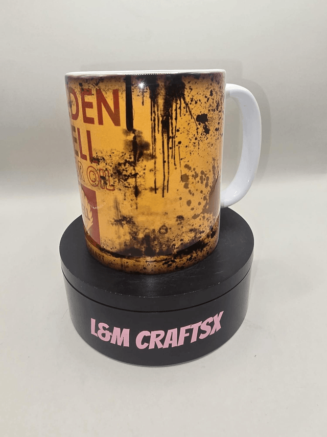 Golden Shell Motor Oil Mug – Retro Vintage Garage Coffee Cup

