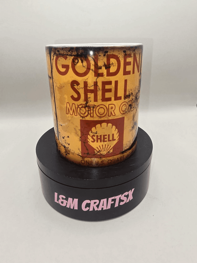 Golden Shell Motor Oil Mug – Retro Vintage Garage Coffee Cup
