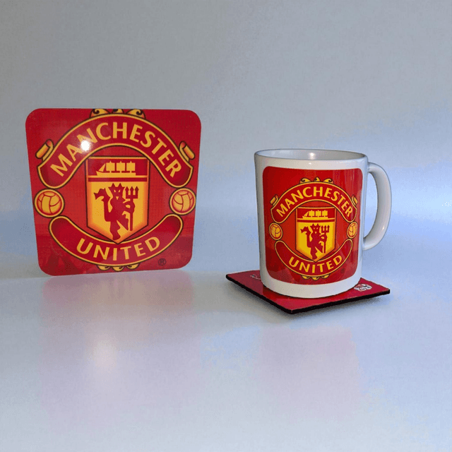 Man u themed mug and coaster 